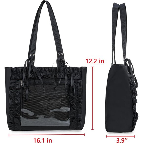 Womens Girls Tote Ita Bag Bowknot Wrinkled Edge Shoulder Bag Kawaii Purses and H - Picture 3 of 7
